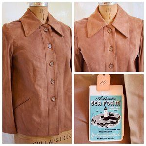 vtg 70s NEW ENGLAND SPORTSWEAR Brown Suede Leather Mod Jacket Retro USA 10 NWT